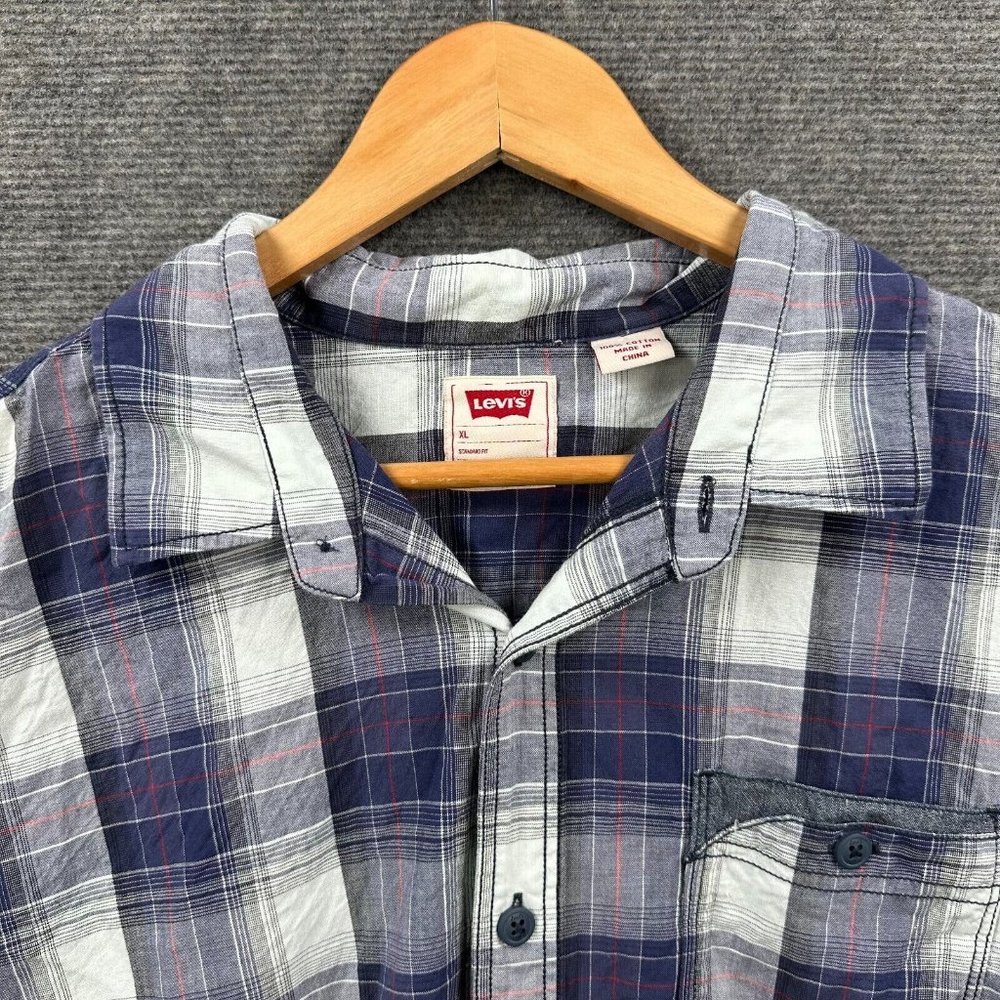 Levi Strauss Levi's Men's Casual Button Up Shirt Short Sleeve Plaid Blue Size XL - Picture 2 of 8
